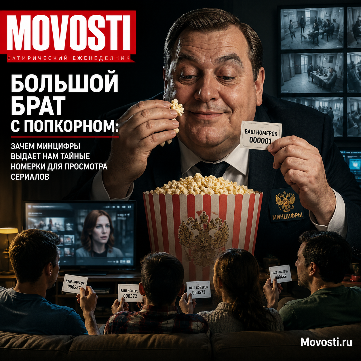 Иллюстрация Большого Брата, наслаждающегося попкорном во время просмотра сериалов