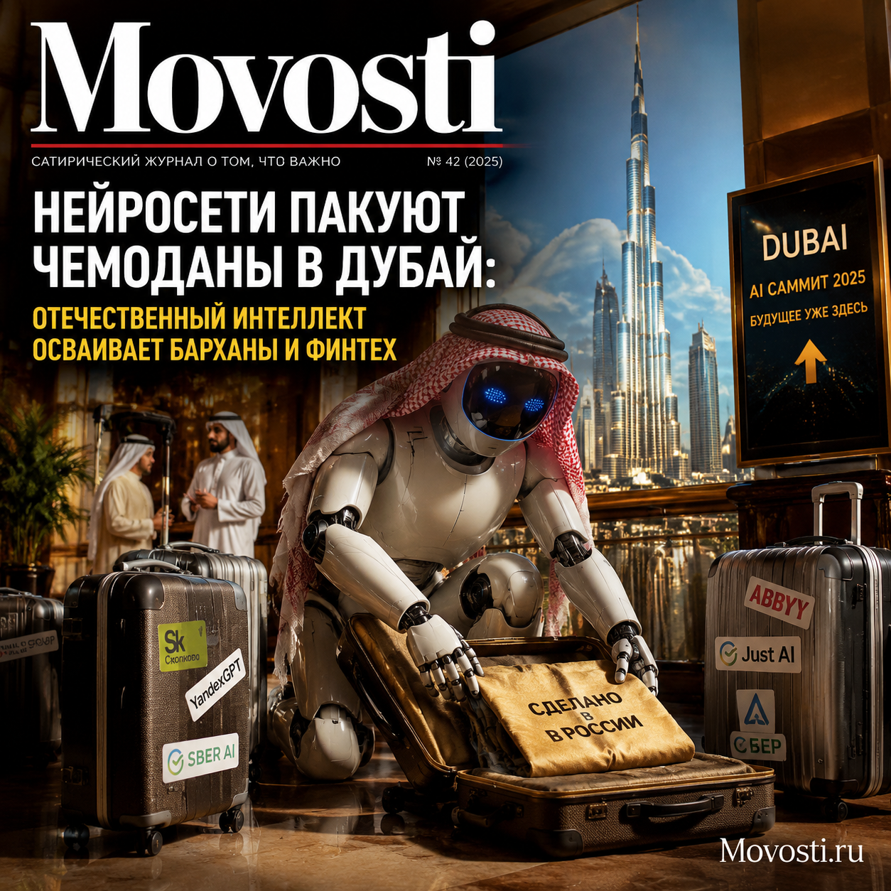 Изображение нейросети, упаковывающей чемоданы для поездки в Дубай