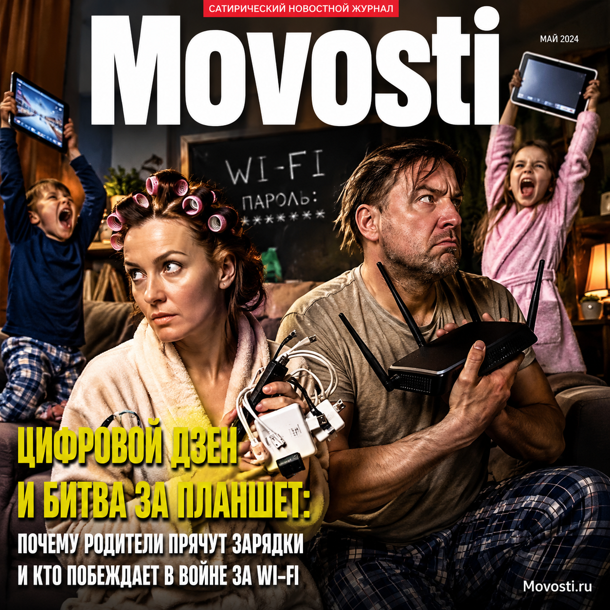 Изображение, иллюстрирующее борьбу за технологии между детьми и родителями