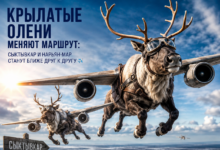 Изображение крылатых оленей, символизирующих новый маршрут между Сыктывкаром и Нарьян-Маром