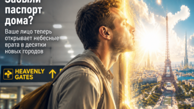 Изображение человека, использующего лицо для доступа к новым городам