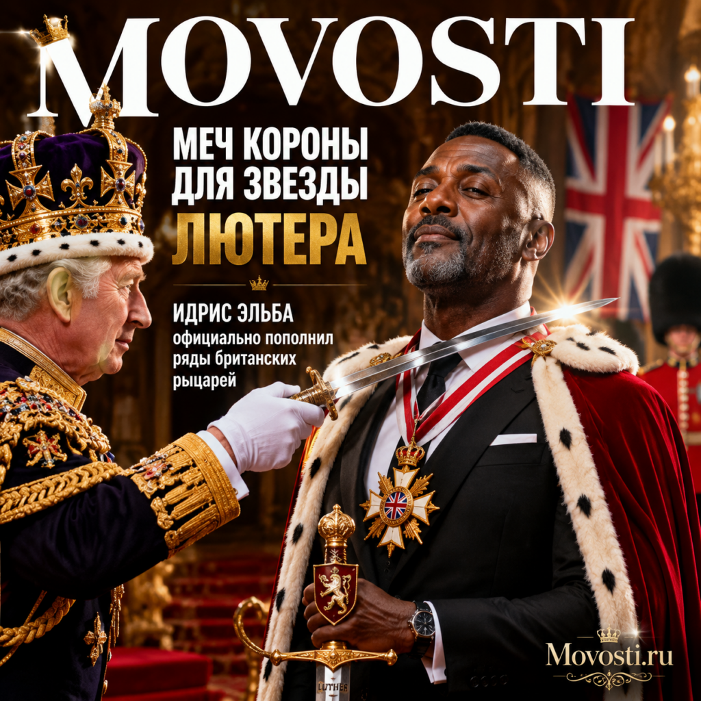 Идрис Эльба в рыцарских доспехах с мечом короны