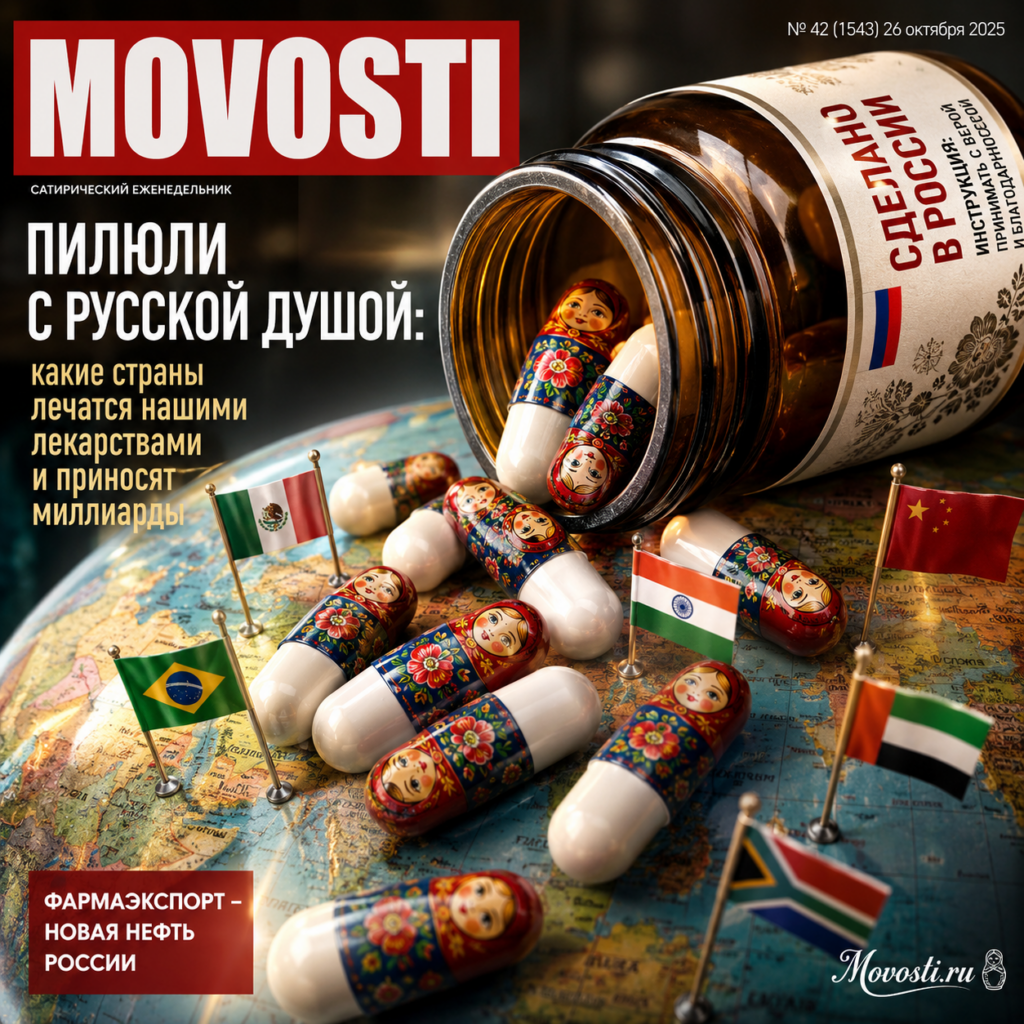 Изображение упаковки российских лекарств на фоне карты мира