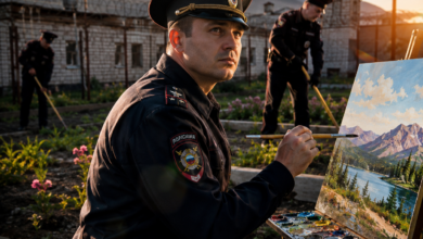 Суровые стражи порядка занимаются художественным творчеством на фоне природы Колымы