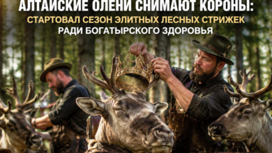 Алтайские олени во время сезона элитных лесных стрижек