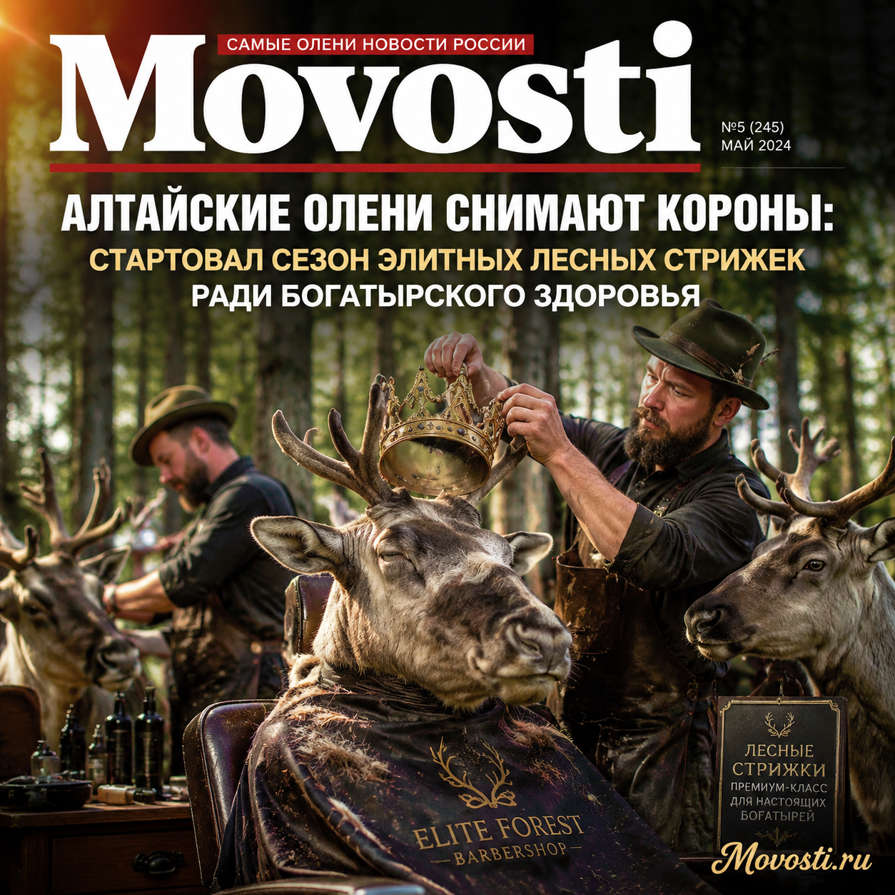 Алтайские олени во время сезона элитных лесных стрижек