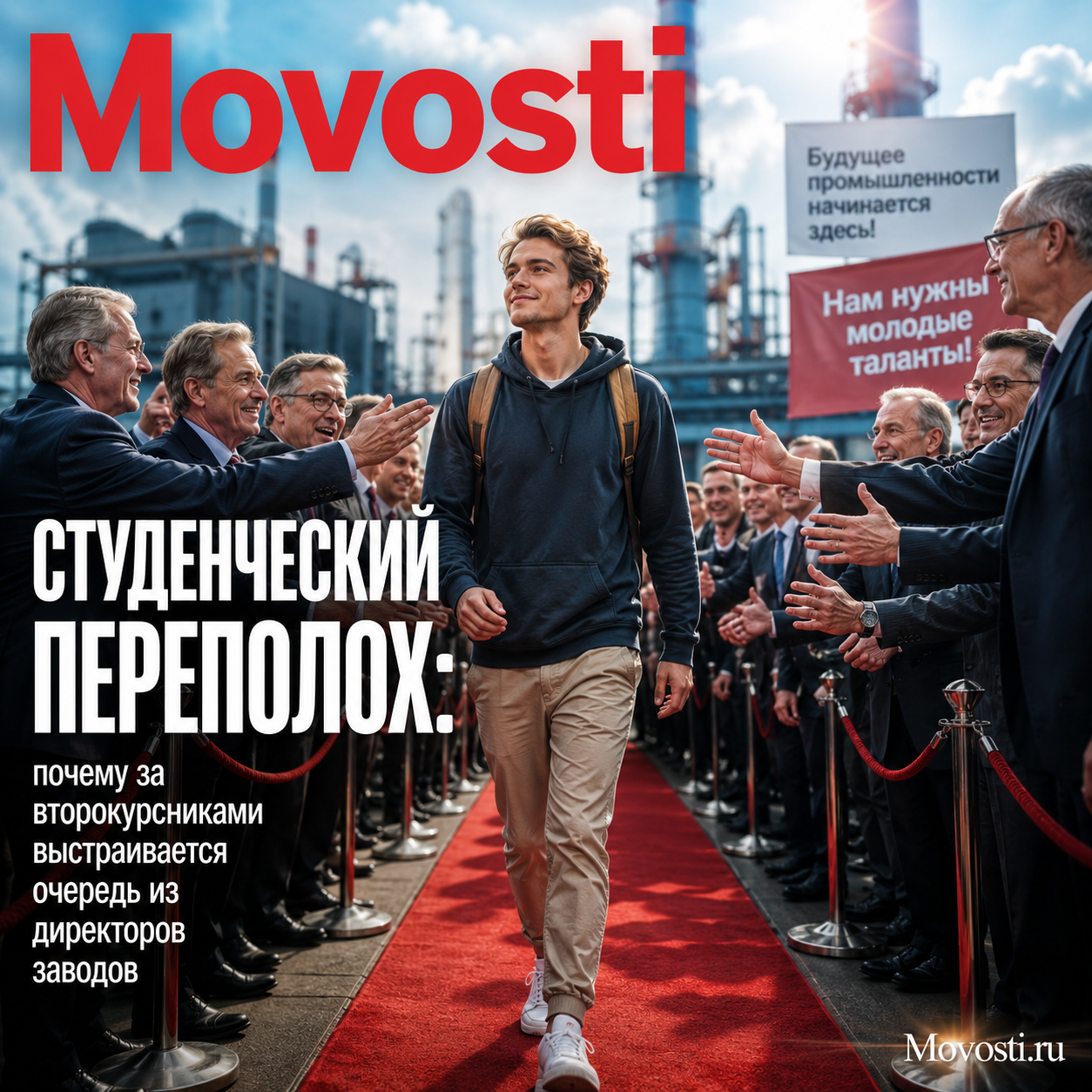 Очередь директоров заводов, ожидающих встречи со студентами-второкурсниками