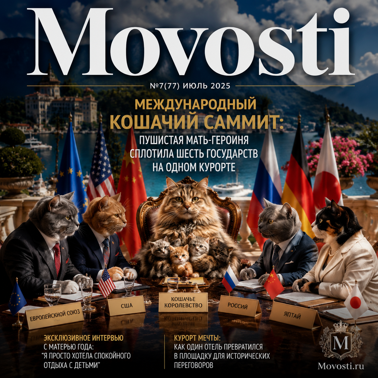 Международный кошачий саммит: пушистая мать-героиня сплотила шесть государств на одном курорте