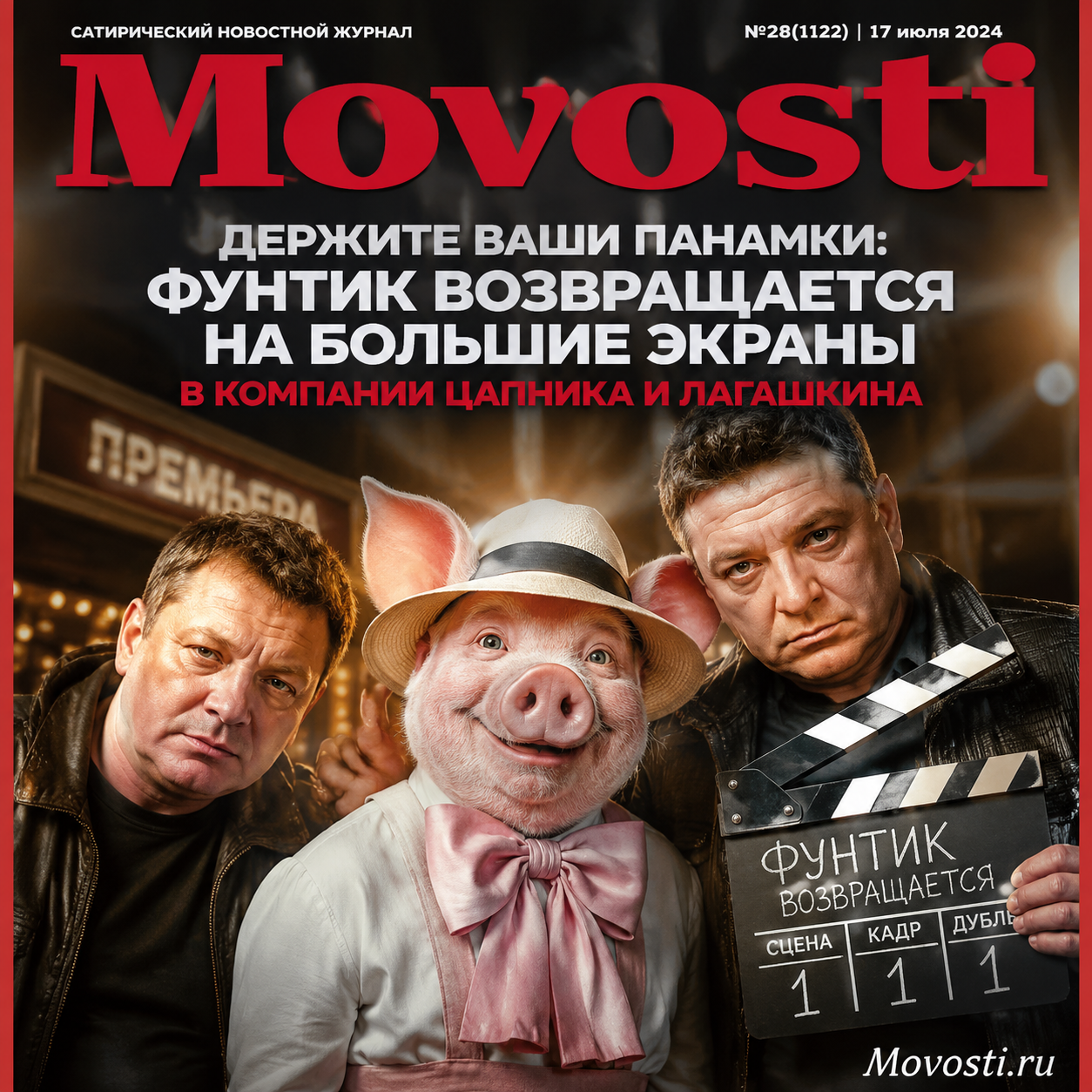 Фунтик, Цапник и Лагашкин на фоне кинотеатра