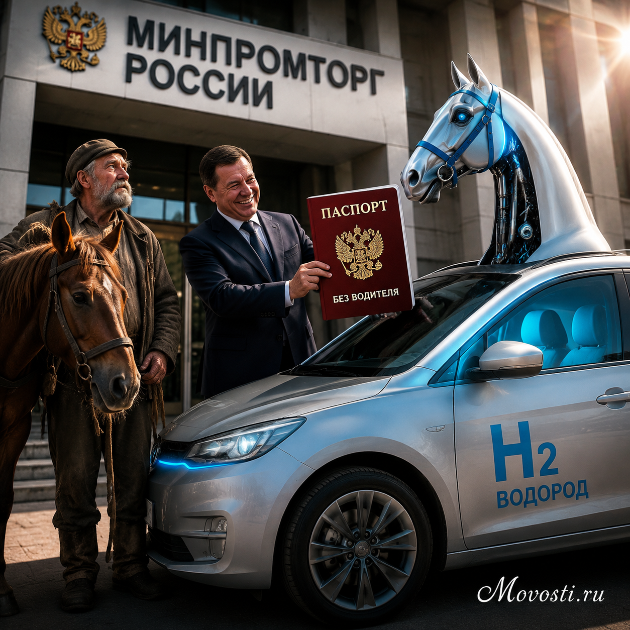 Иллюстрация водородного автомобиля, символизирующего будущее безводителей
