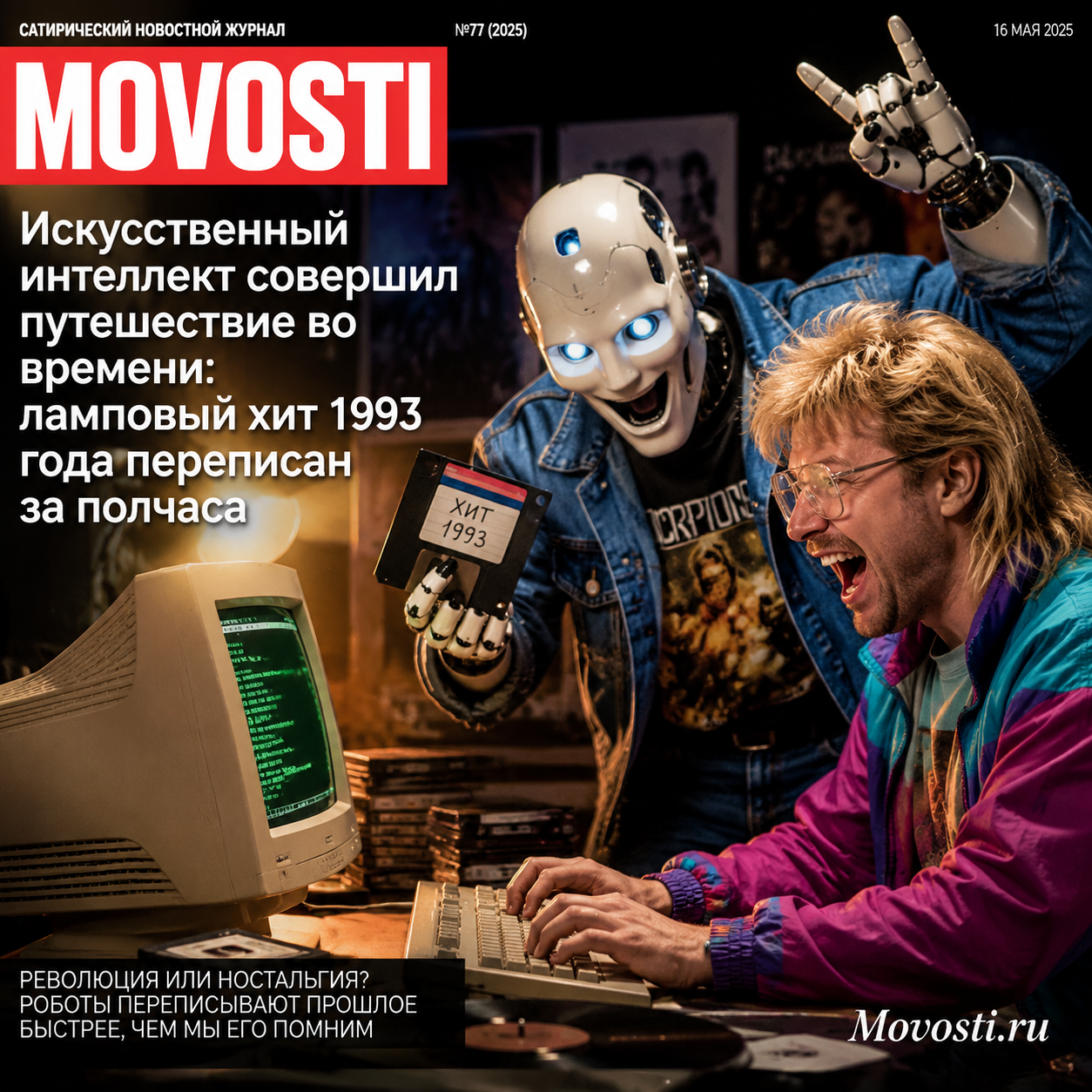 Иллюстрация, представляющая искусственный интеллект, переписывающий ламповый хит 1993 года
