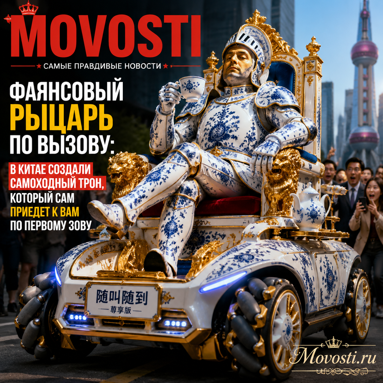 Самоходный трон, созданный в Китае, который приезжает по зову