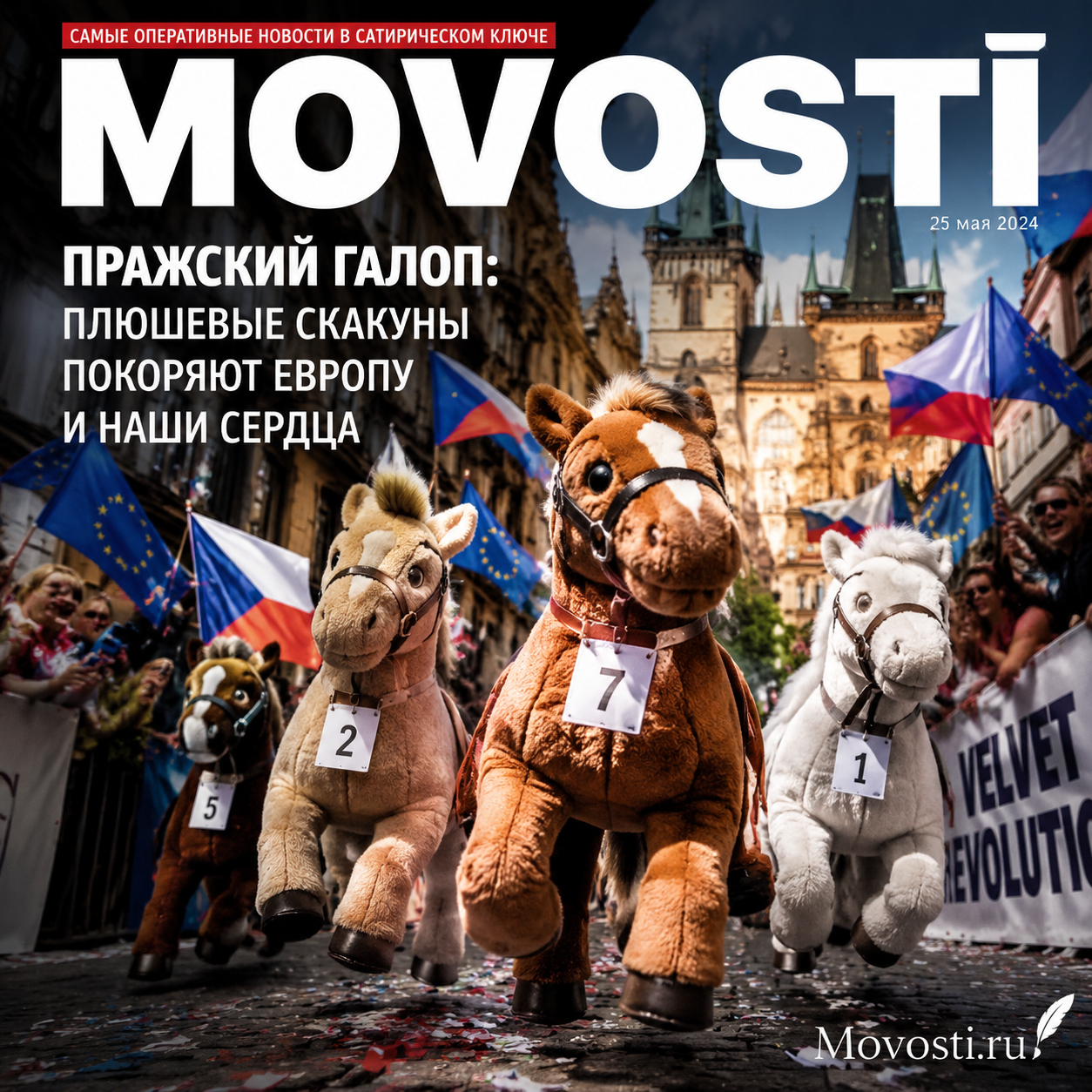 Плюшевые скакуны на фоне европейских достопримечательностей