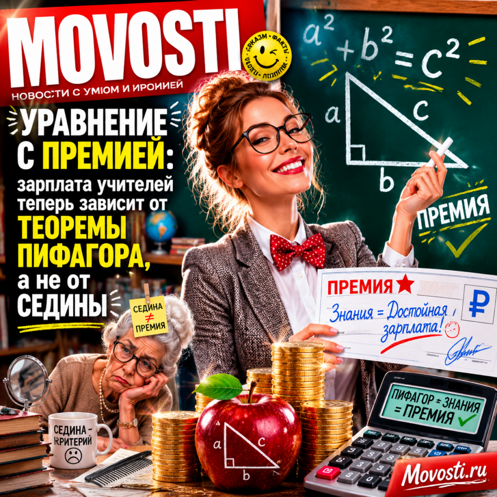 Изображение, иллюстрирующее связь между зарплатой учителей и теоремой Пифагора