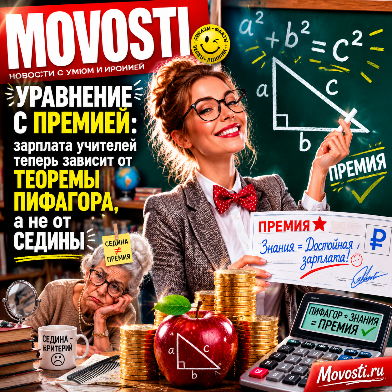 Изображение, иллюстрирующее связь между зарплатой учителей и теоремой Пифагора