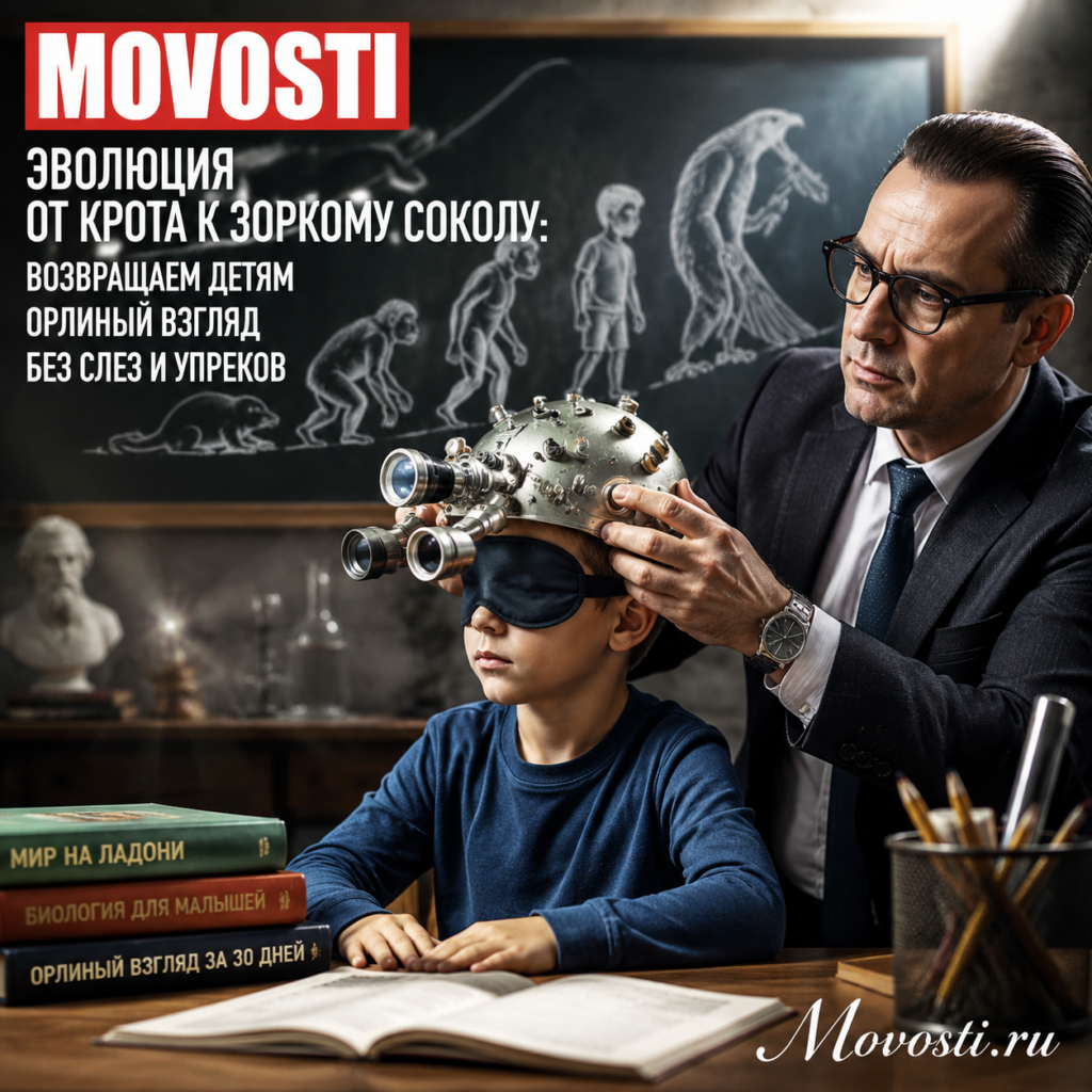 Иллюстрация, показывающая метафорическое преображение детей от крота к соколу, символизирующее развитие навыков наблюдения и восприятия