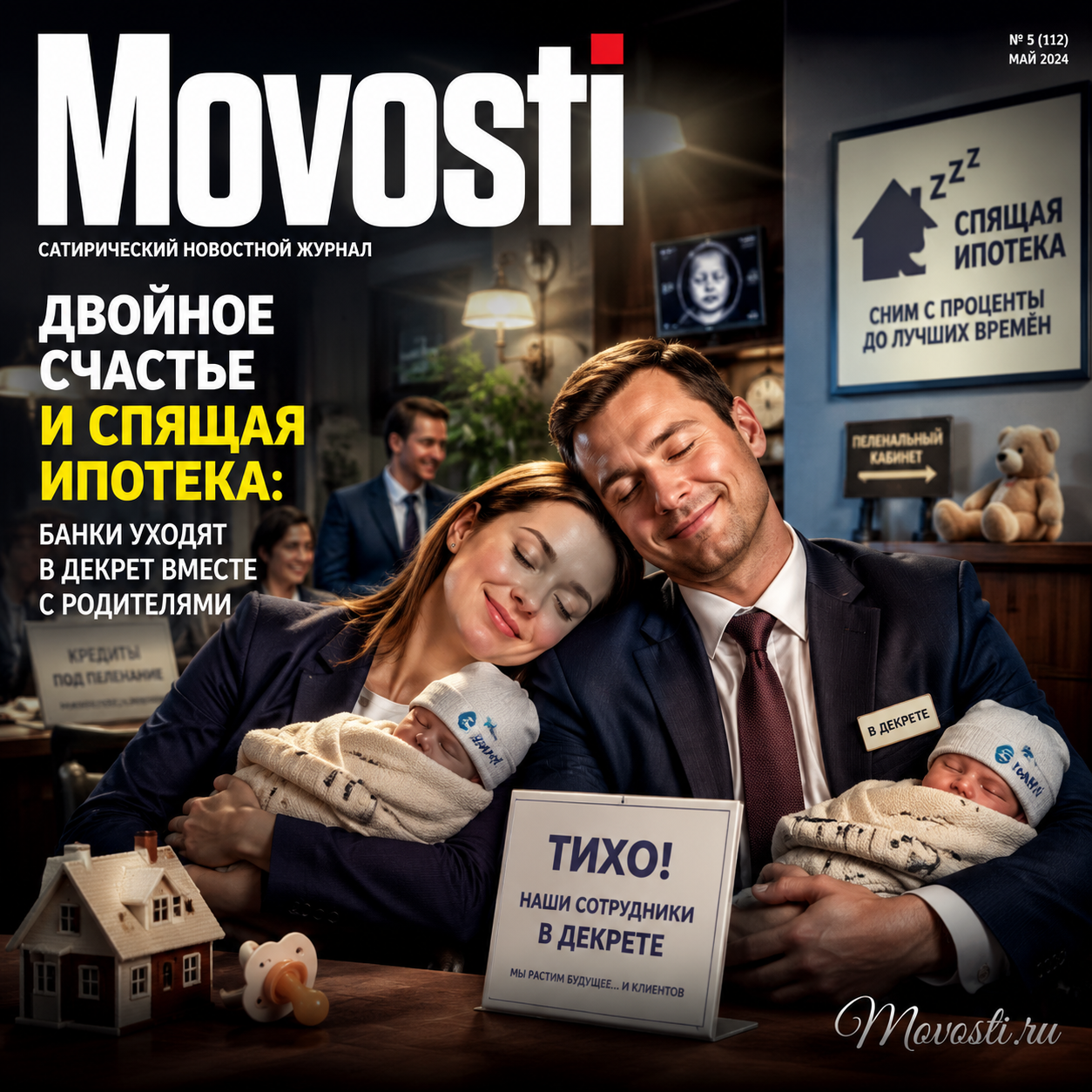 Изображение, символизирующее двойное счастье родителей и их взаимодействие с ипотечными банками.