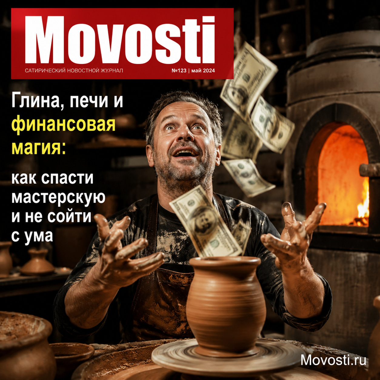 Изображение мастерской с глиной и печами, символизирующее финансовые вызовы и креативные решения