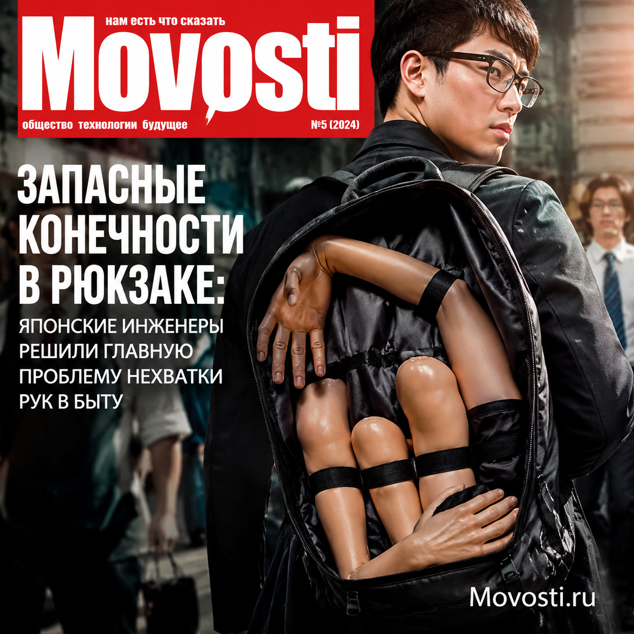 Иллюстрация запасных конечностей в рюкзаке, разработанных японскими инженерами