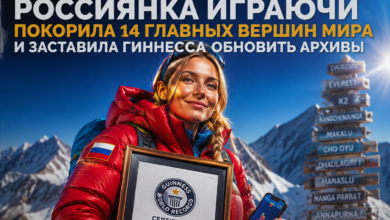 Женщина на фоне высоких гор с яркими звездами на небе