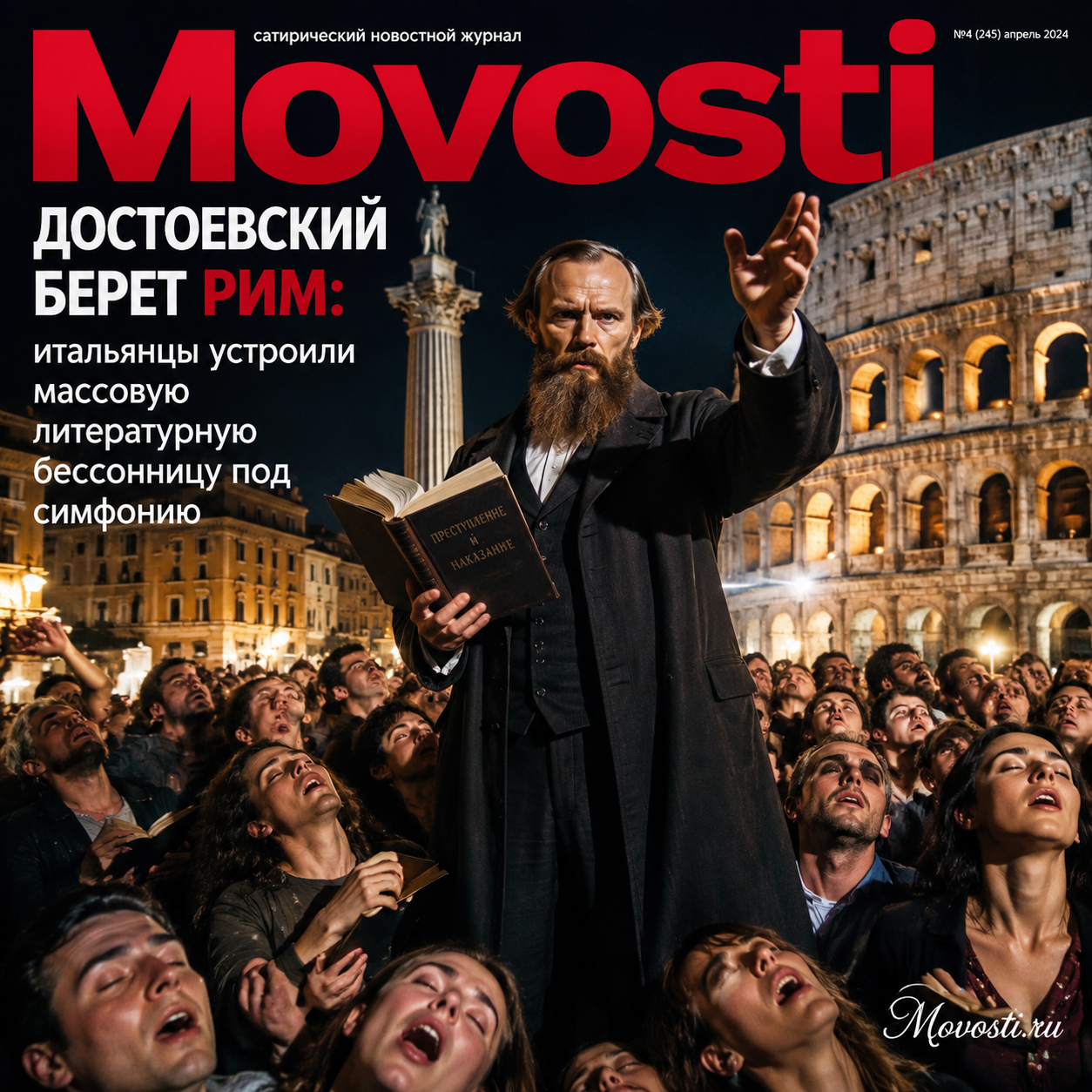 Изображение, иллюстрирующее массовую литературную бессонницу в Риме под симфонию