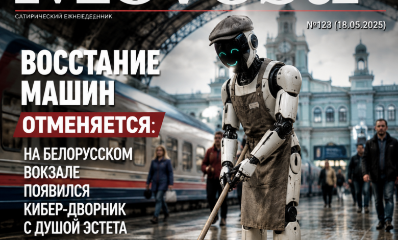 Кибер-дворник, работающий на Белорусском вокзале с эстетическим подходом.