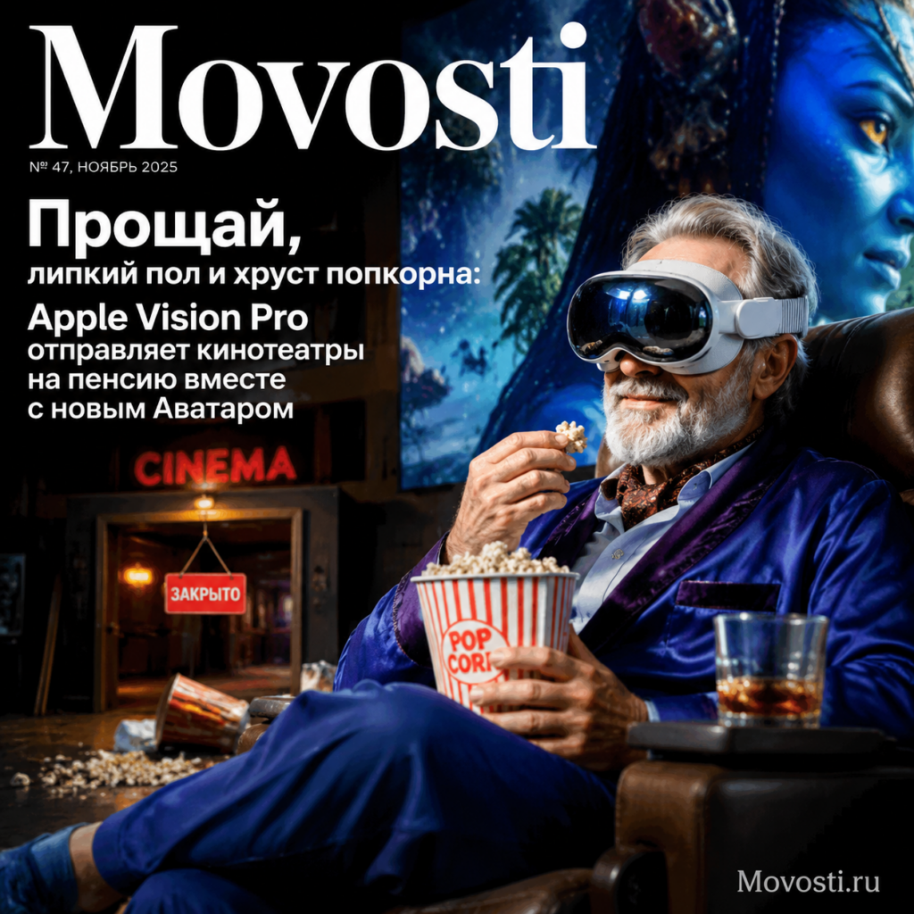 Изображение Apple Vision Pro с новым Аватаром на фоне кинотеатра