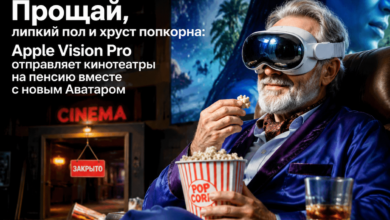 Изображение Apple Vision Pro с новым Аватаром на фоне кинотеатра