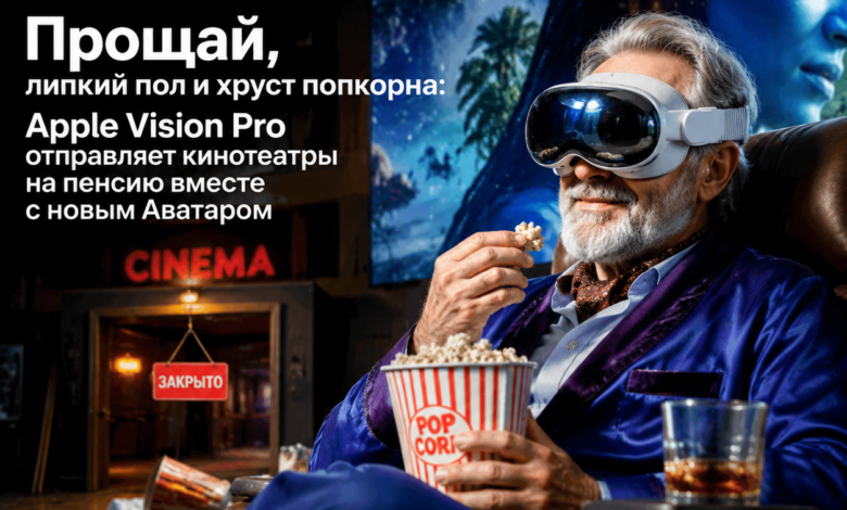 Изображение Apple Vision Pro с новым Аватаром на фоне кинотеатра
