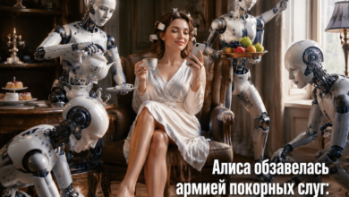 Изображение Алисы с армией искусственных интеллектов, помогающих ей в домашней рутине.