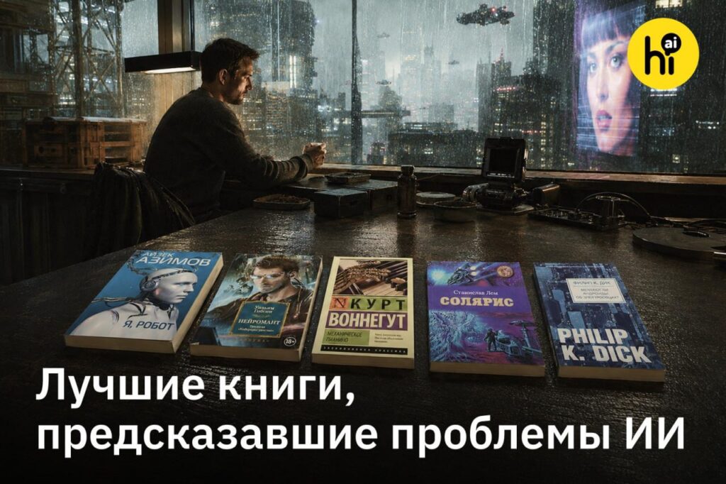 Иллюстрация писателей, предсказывающих развитие нейросетей до эпохи интернета