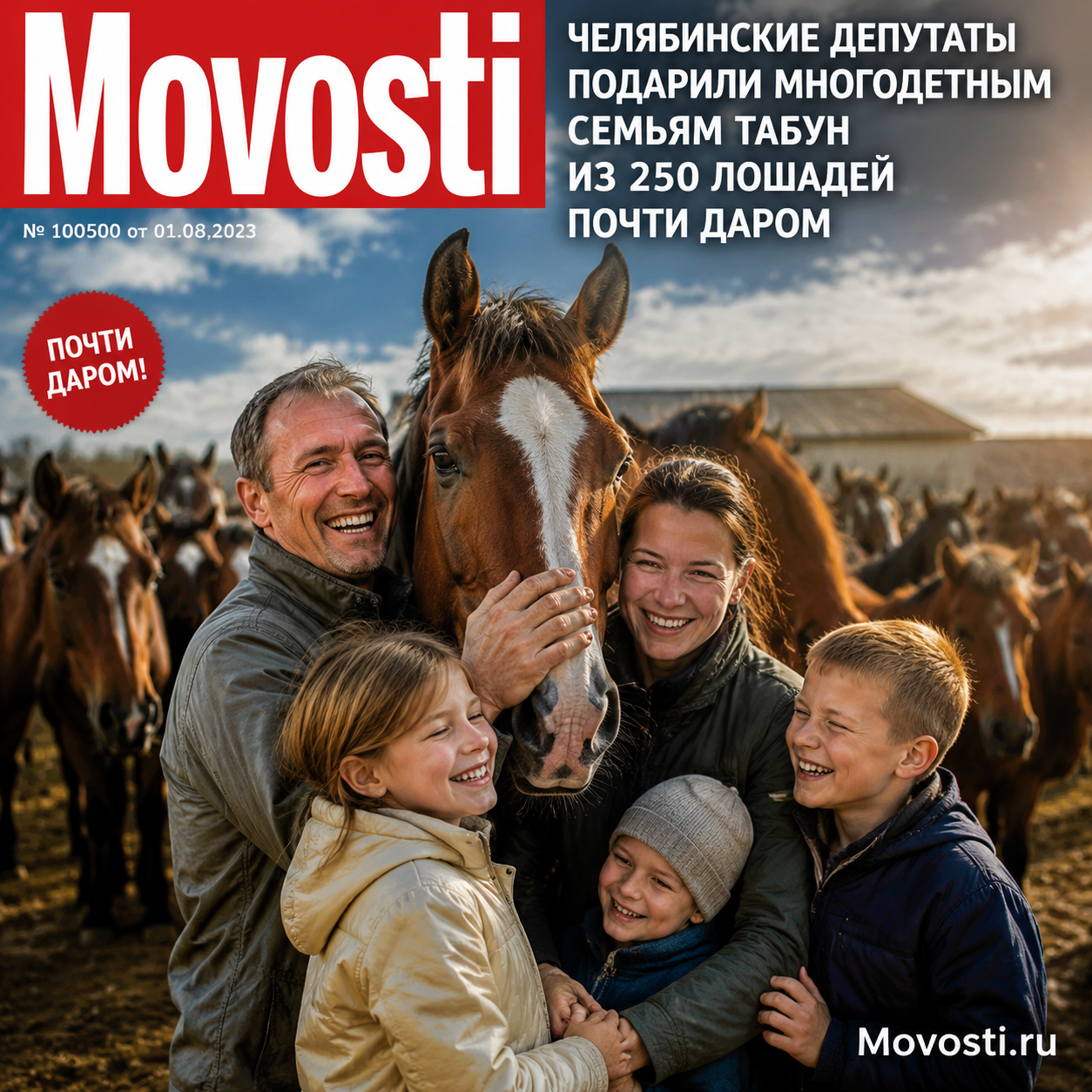 Многодетные семьи Челябинска получают подарки от депутатов - табун лошадей