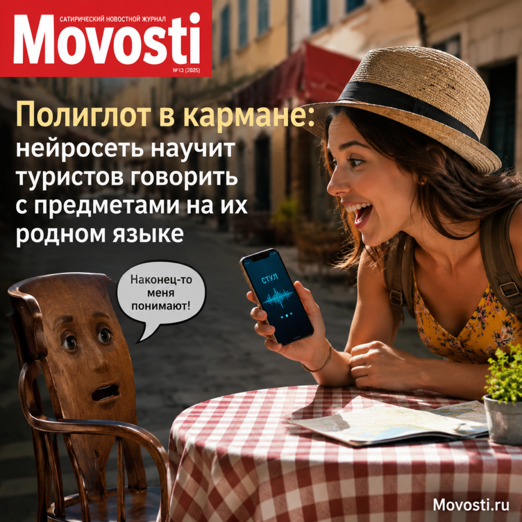 Иллюстрация нейросети, помогающей туристам общаться с предметами на родном языке