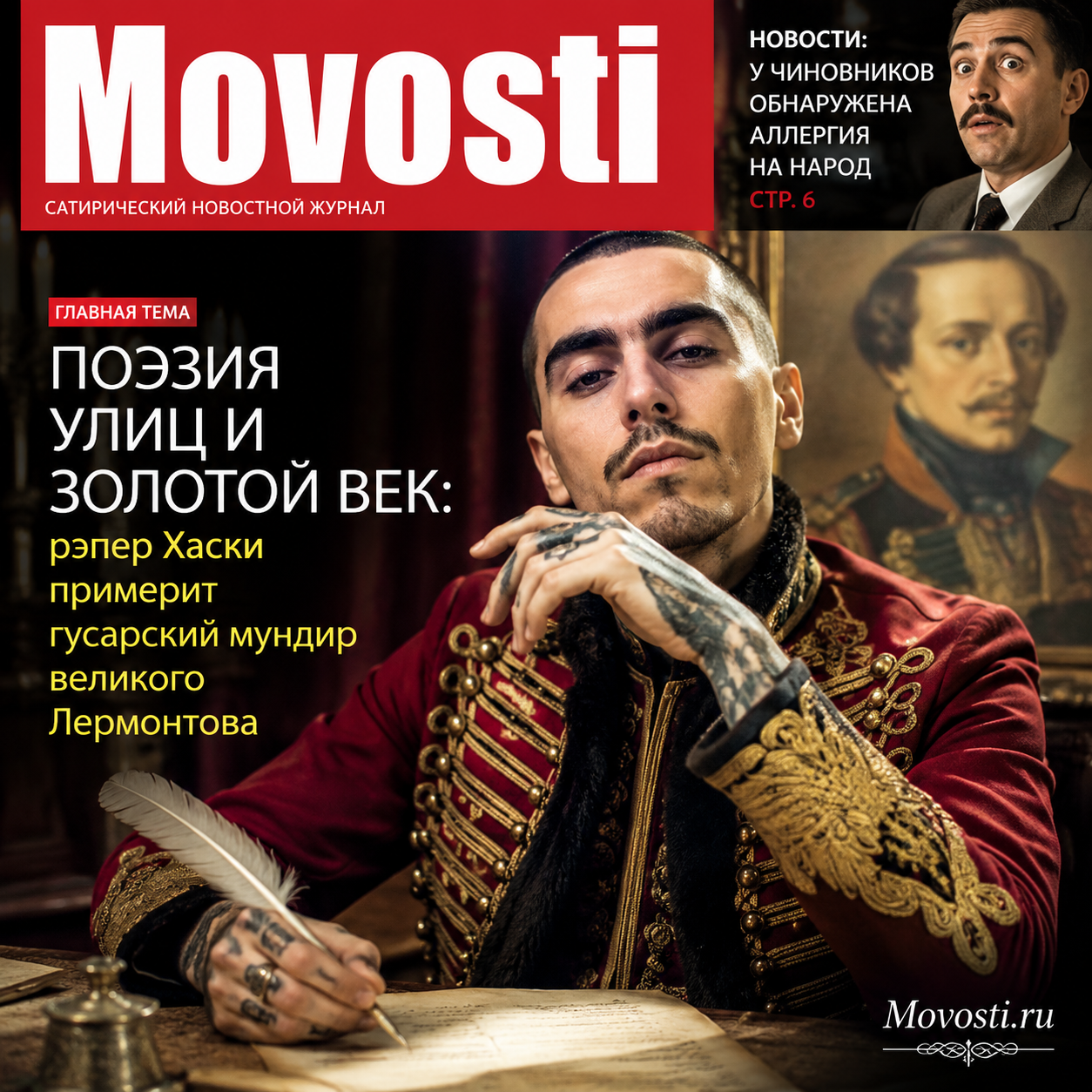 Рэпер Хаски в гусарском мундире, вдохновленный Лермонтовым