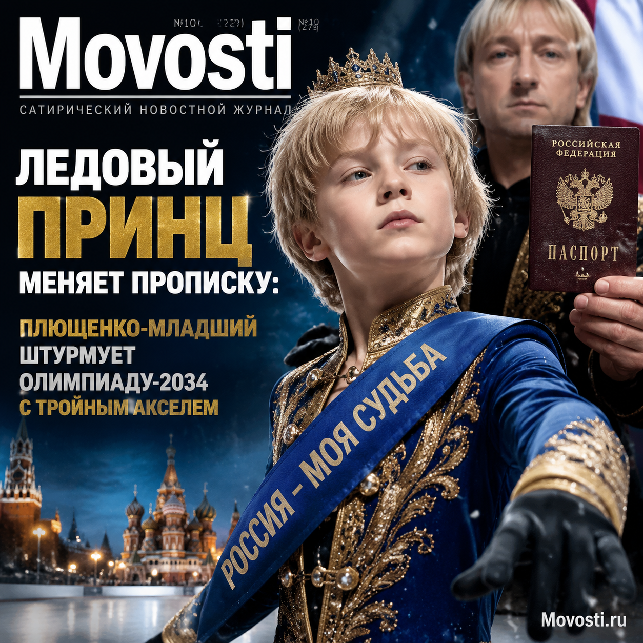 Плющенко-младший выполняет тройной аксель во время Олимпиады-2034