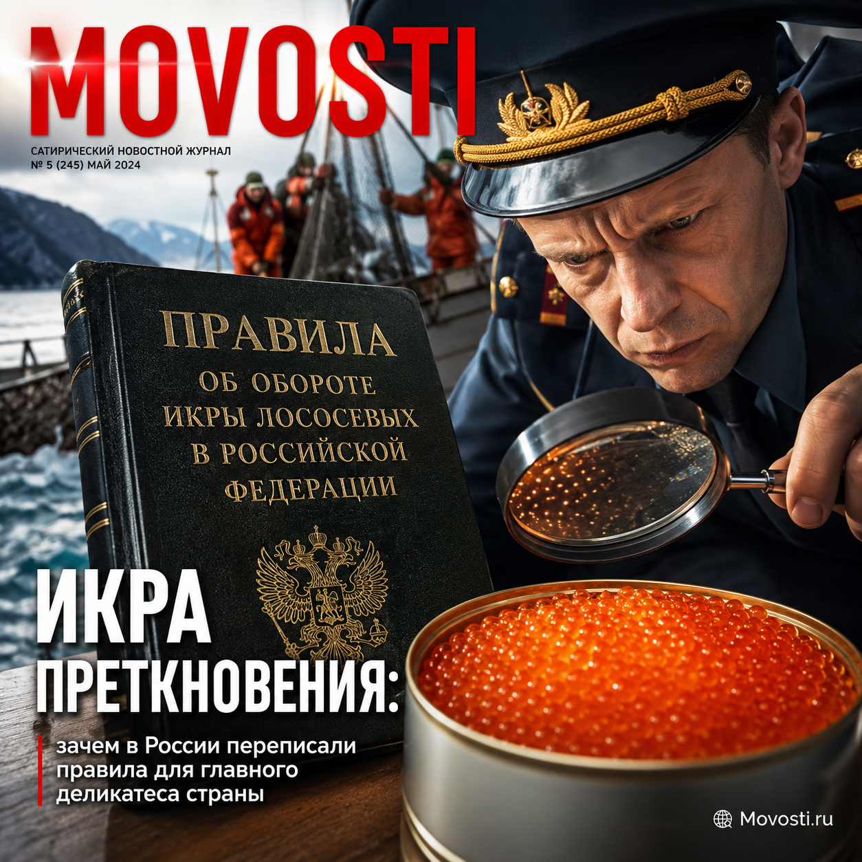 Изображение икры и её упаковки, символизирующее изменения в правилах её производства и продажи в России.