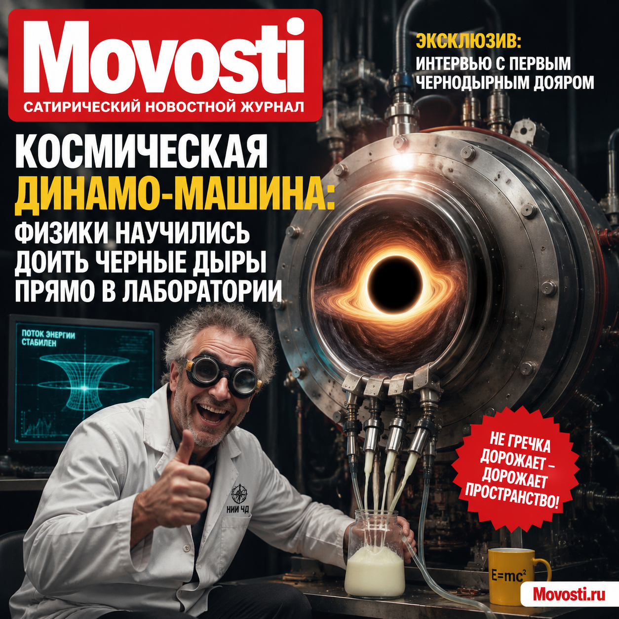Изображение космической динамо-машины в лабораторных условиях с черной дырой на фоне