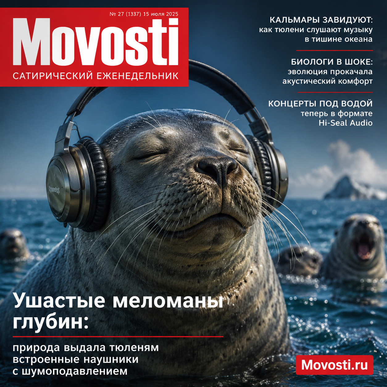 Тюлени с встроенными наушниками, наслаждающиеся музыкой под водой.
