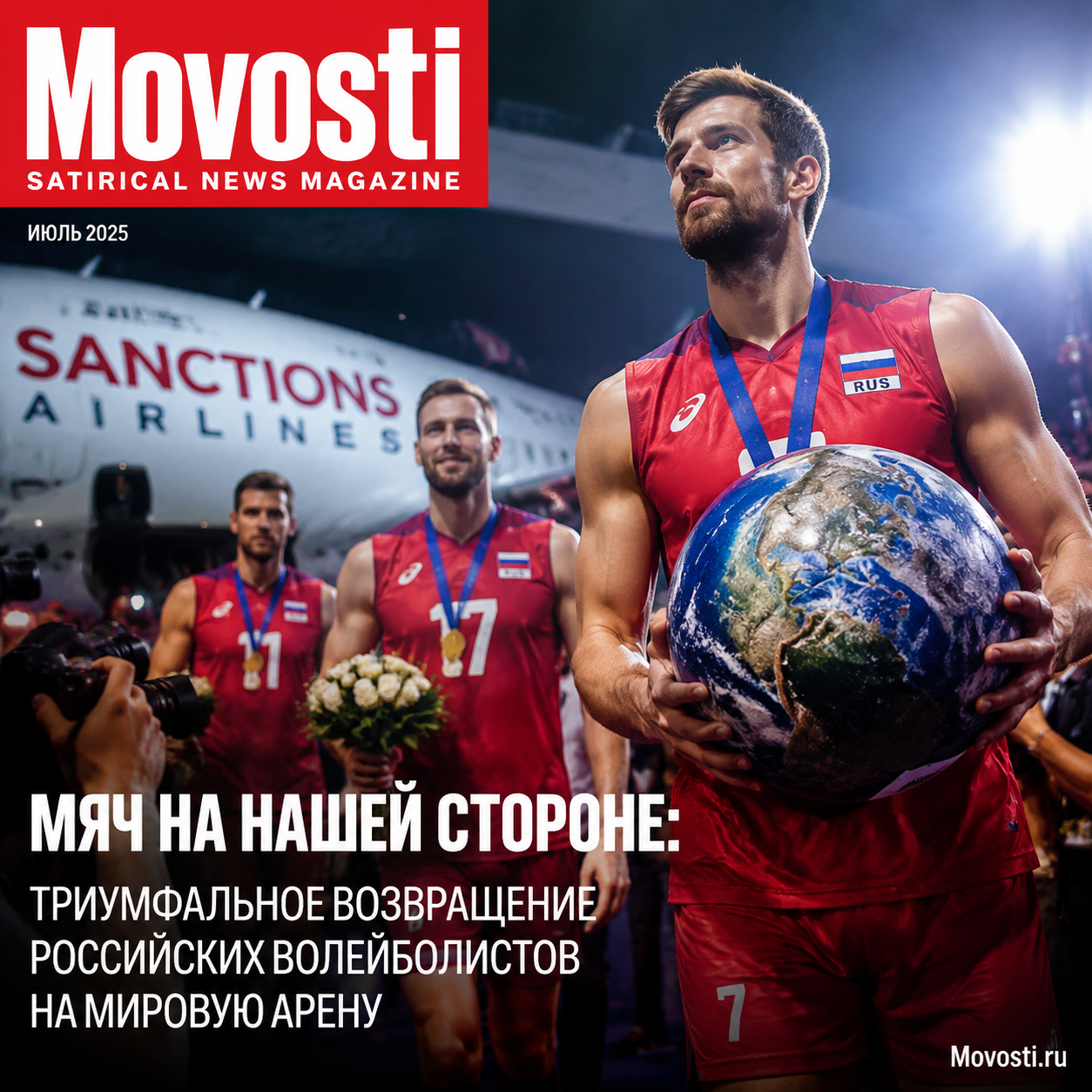 Российские волейболисты празднуют победу на мировом турнире