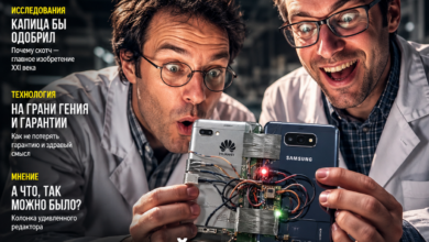 Изображение карманного суперкомпьютера, созданного на основе старого Huawei и флагманского Samsung.