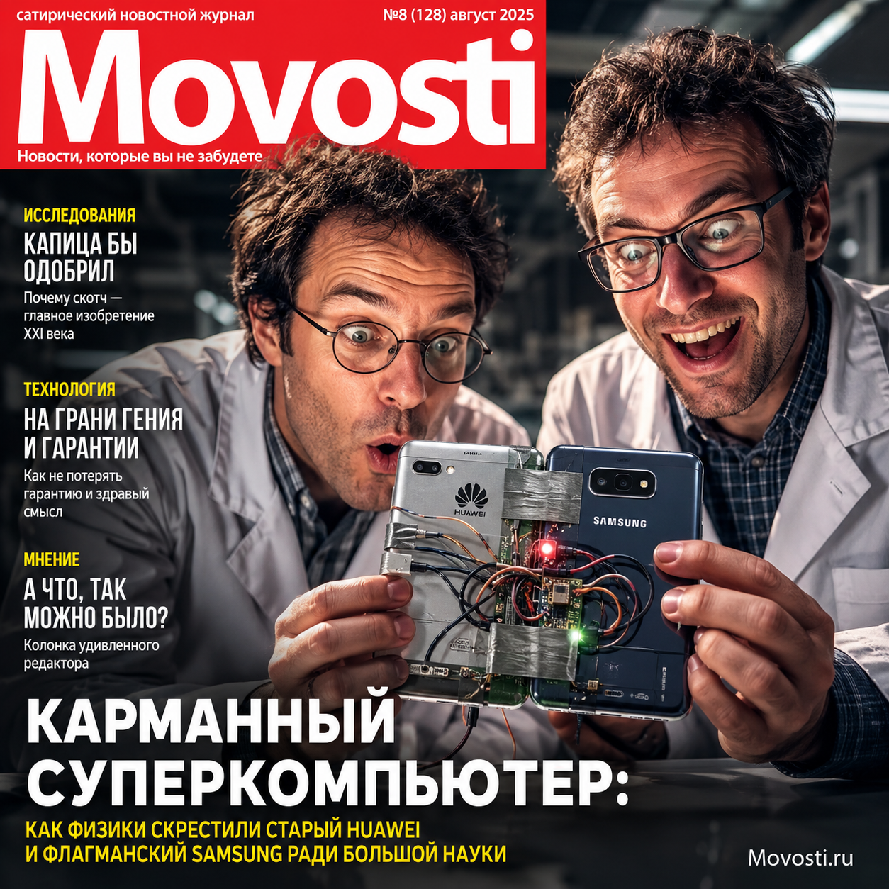 Изображение карманного суперкомпьютера, созданного на основе старого Huawei и флагманского Samsung.