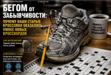 Старые кроссовки на фоне новых кроссвордов