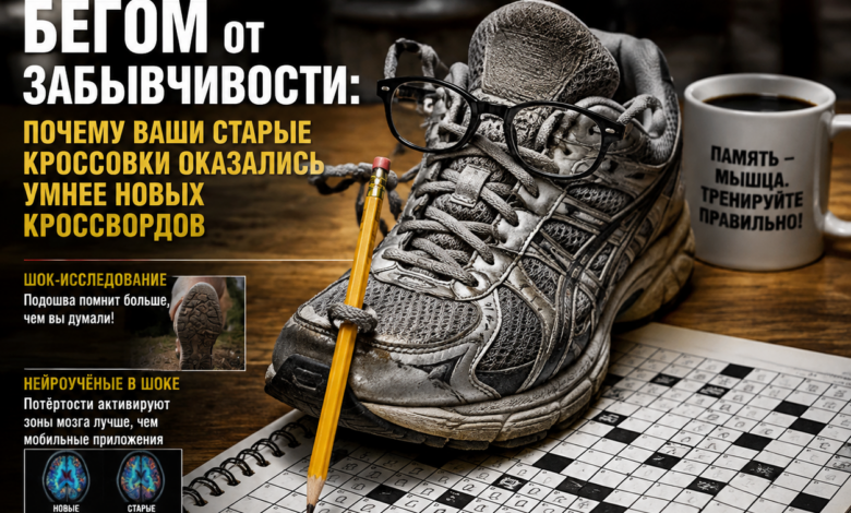 Старые кроссовки на фоне новых кроссвордов