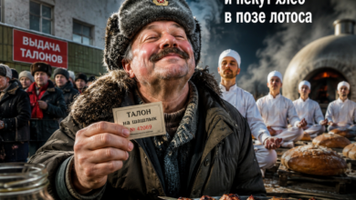 Изображение сибирской утопии, где жарят шашлыки и пекут хлеб в позе лотоса