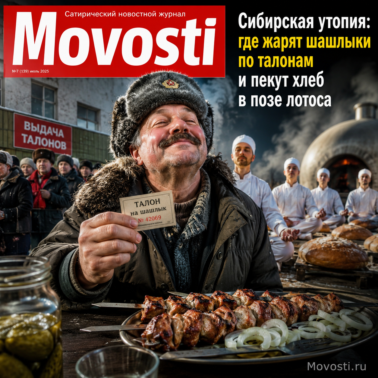 Изображение сибирской утопии, где жарят шашлыки и пекут хлеб в позе лотоса