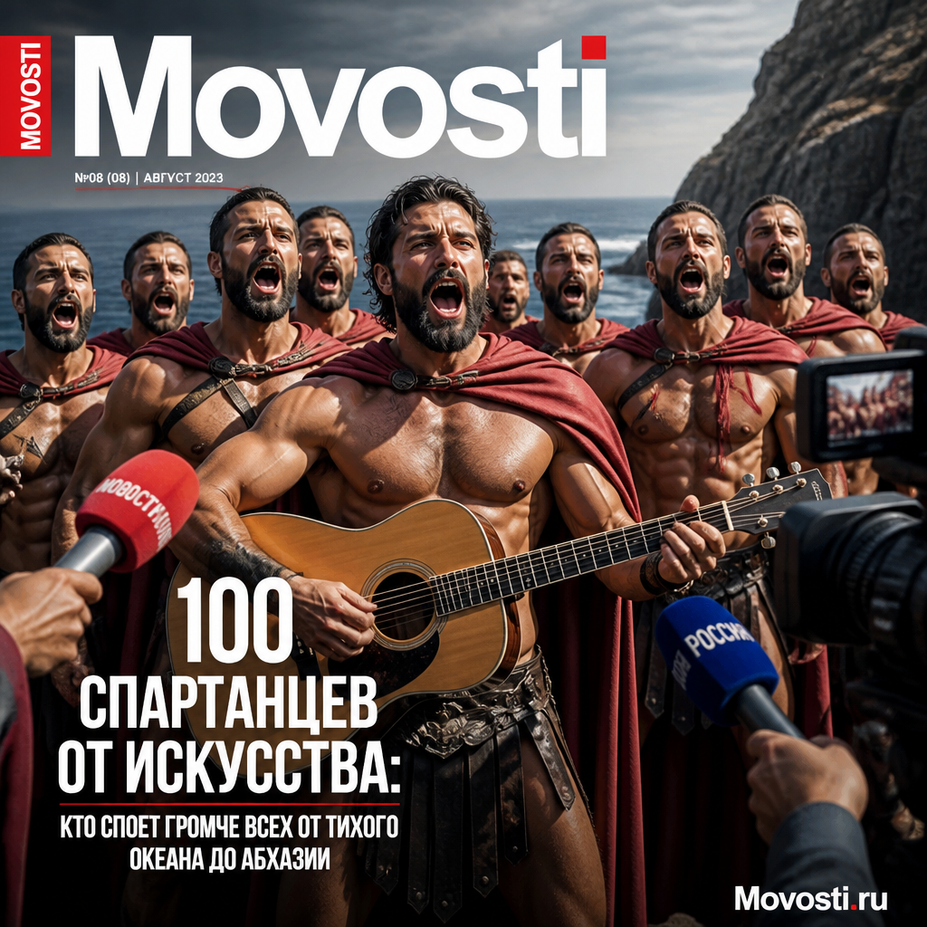 Изображение 100 спартанцев, представляющих различные музыкальные направления от Тихого океана до Абхазии.