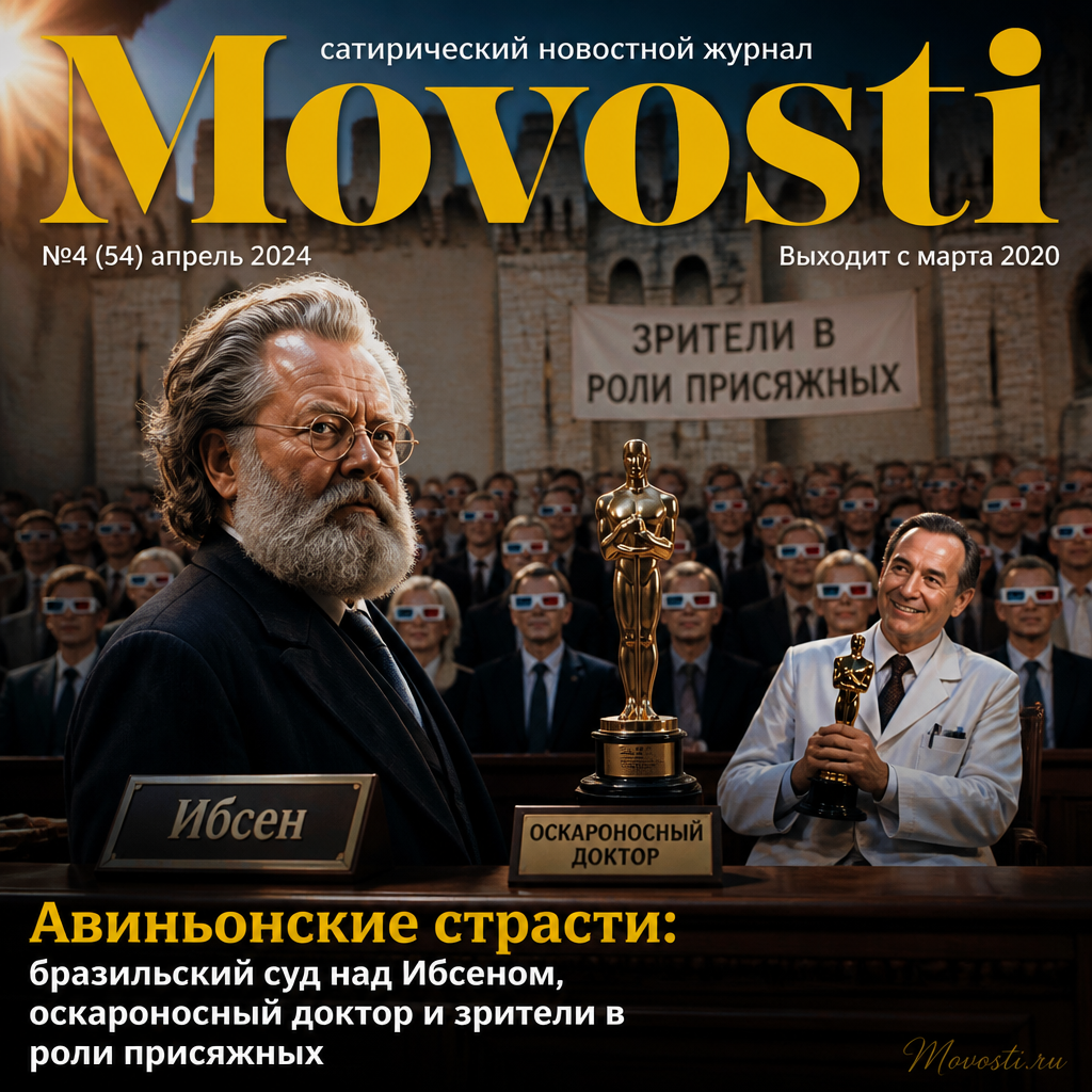 Изображение, иллюстрирующее драму 'Авиньонские страсти' с участием бразильского суда и зрителей в роли присяжных.
