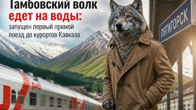 Тамбовский волк на фоне поезда, направляющегося к курортам Кавказа