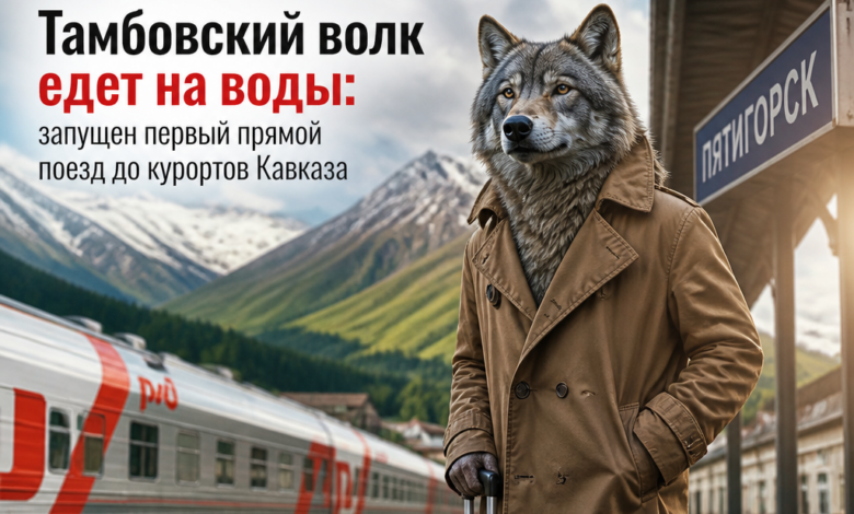 Тамбовский волк на фоне поезда, направляющегося к курортам Кавказа