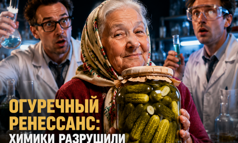 Свежие хрустящие огурцы и химические формулы на фоне лабораторного стола